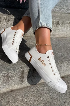 Trampki Damskie Niskie>Lee Cooper Trampki Materiałowe Damskie LCW-25-31-3428L Białe Biały