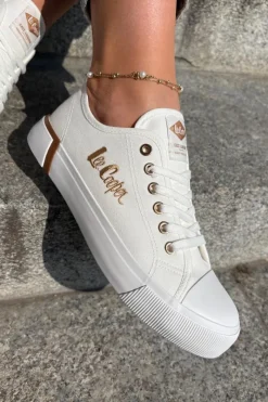 Trampki Damskie Niskie></noscript>Lee Cooper Trampki Materiałowe Damskie LCW-25-31-3428L Białe Biały