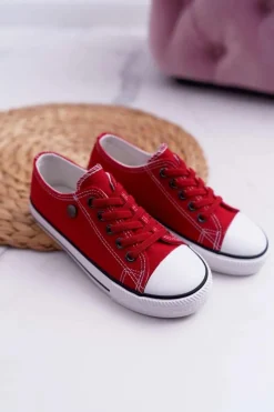 Clearance Boto Trampki Młodzieżowe Damskie Buty Czerwone Justika