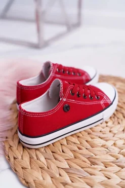 Clearance Boto Trampki Młodzieżowe Damskie Buty Czerwone Justika