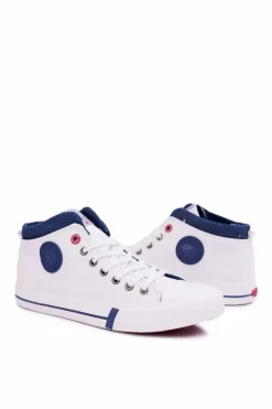 Trampki Męskie Cross Jeans|Trampki Wysokie>Cross Jeans Trampki Męskie Wysokie Materiałowe Białe DD1R4056