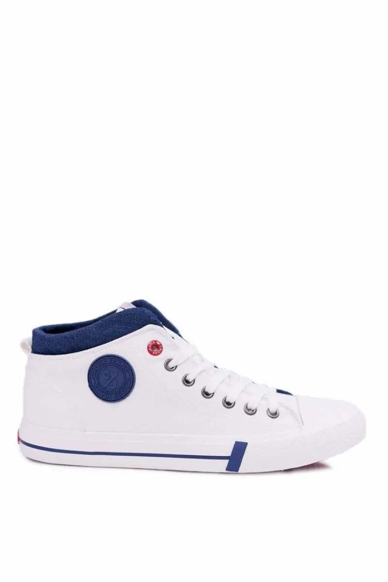 Trampki Męskie Cross Jeans|Trampki Wysokie>Cross Jeans Trampki Męskie Wysokie Materiałowe Białe DD1R4056