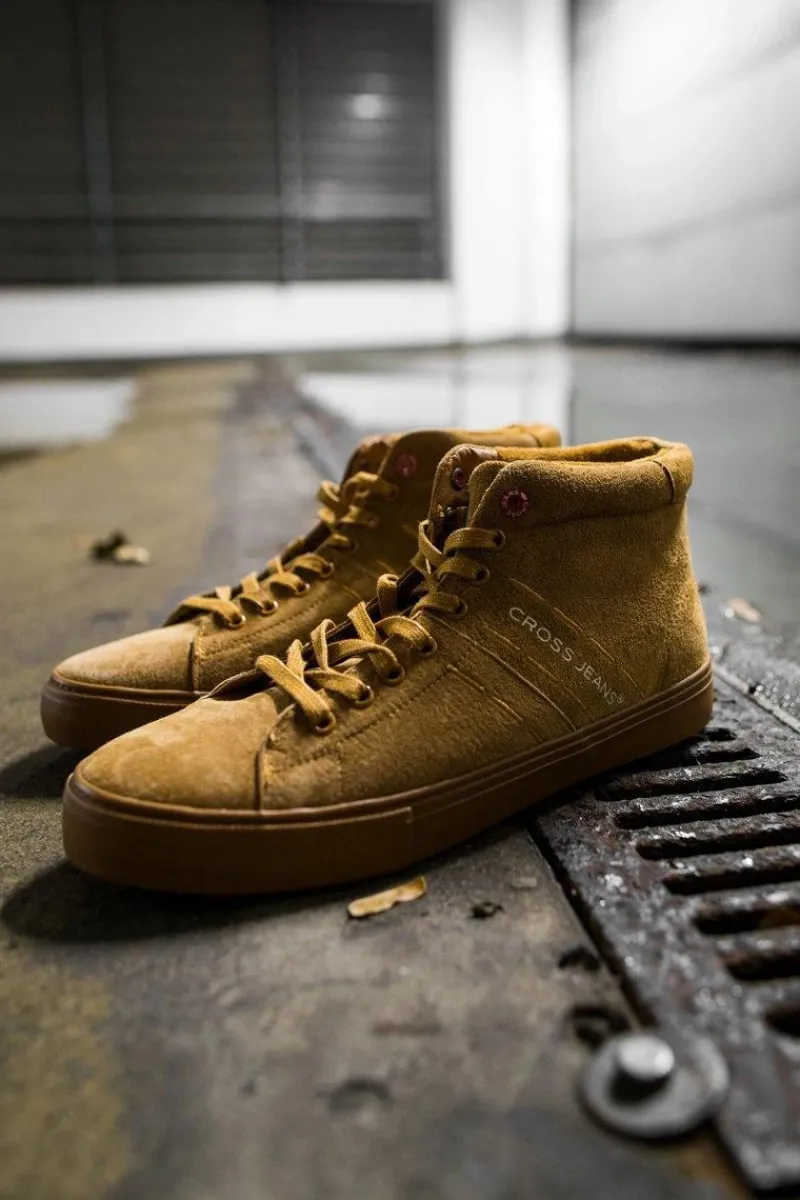 Trampki Męskie Cross Jeans|Trampki Wysokie>Cross Jeans Trampki Męskie Wysokie Skóra Zamsz Camel EE1R4054C