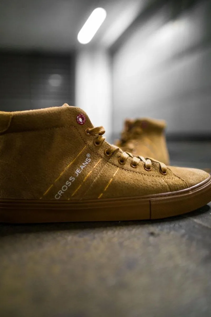 Trampki Męskie Cross Jeans|Trampki Wysokie>Cross Jeans Trampki Męskie Wysokie Skóra Zamsz Camel EE1R4054C