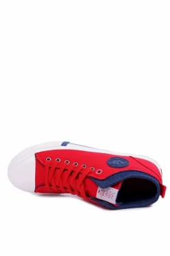 Discount Trampki Męskie Wysokie Materiałowe Czerwone DD1R4059 Męskie Trampki Męskie Cross Jeans|Trampki Wysokie