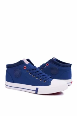 Sale Cross Jeans Trampki Męskie Wysokie Materiałowe Granatowe DD1R4057