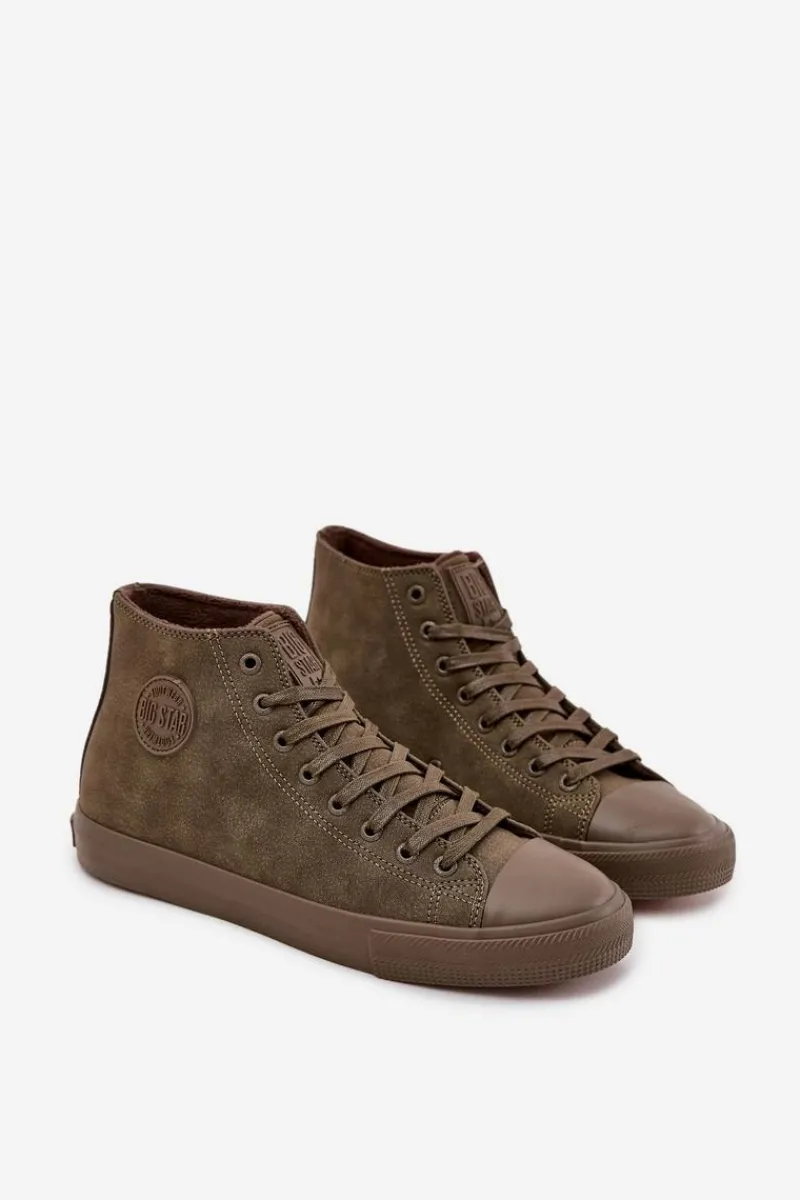 Sale Big Star Shoes Trampki Męskie Ocieplane Z Eko Skóry Big Star OO174250 HI-POLY SYSTEM Khaki Zielony