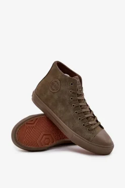 Sale Big Star Shoes Trampki Męskie Ocieplane Z Eko Skóry Big Star OO174250 HI-POLY SYSTEM Khaki Zielony