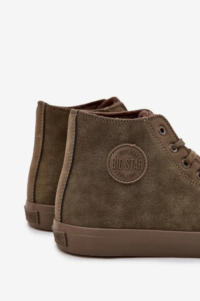 Sale Big Star Shoes Trampki Męskie Ocieplane Z Eko Skóry Big Star OO174250 HI-POLY SYSTEM Khaki Zielony