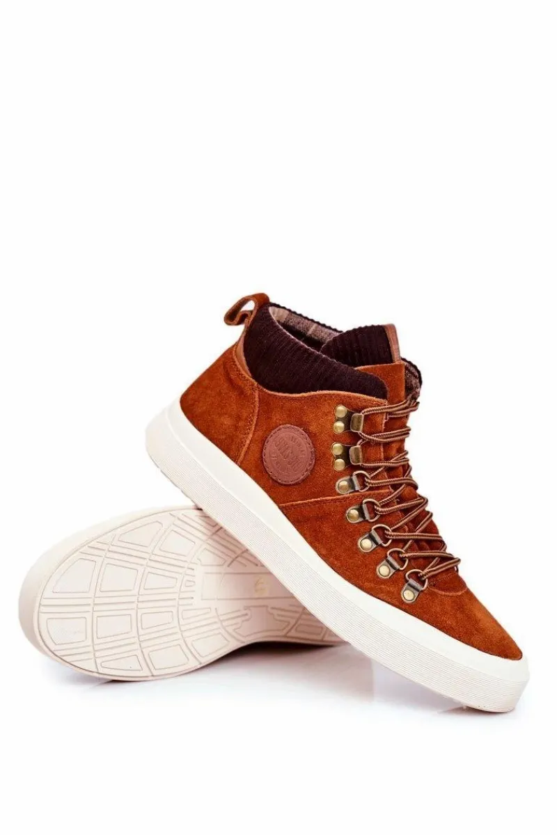 Trampki Męskie Big Star|Trampki Wysokie>Big Star Shoes Trampki Męskie Skórzane Big Star Camel GG174332