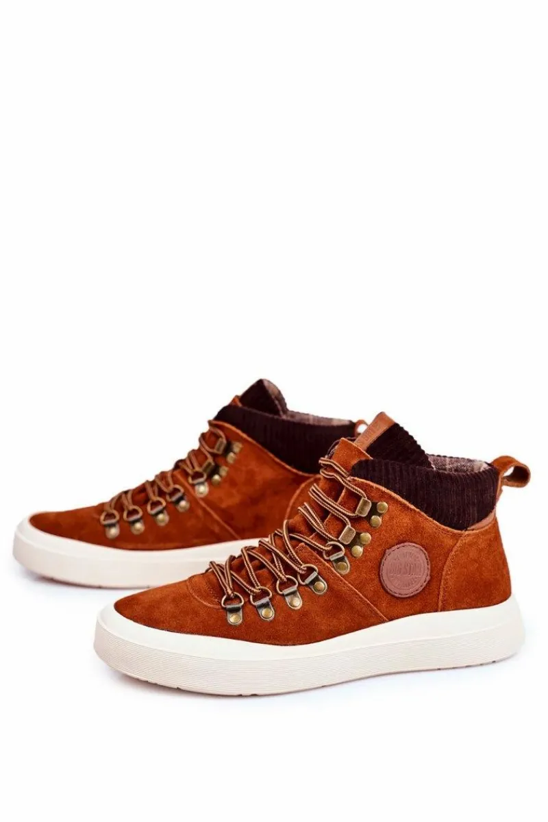 Trampki Męskie Big Star|Trampki Wysokie>Big Star Shoes Trampki Męskie Skórzane Big Star Camel GG174332