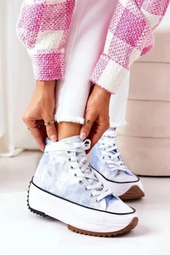 Clearance Trampki Na Platformie Niebieskie Z Efektem Tie-Dye Electric Love Damskie Trampki Damskie Wysokie