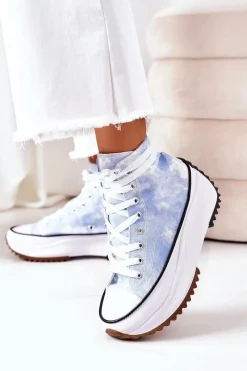 Clearance Trampki Na Platformie Niebieskie Z Efektem Tie-Dye Electric Love Damskie Trampki Damskie Wysokie