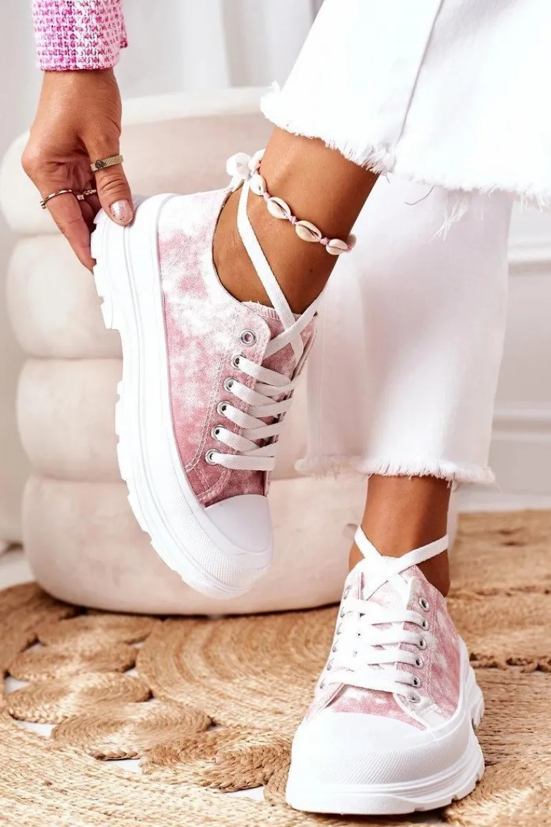 Sale Trampki Na Platformie Różowe Z Efektem Tie-Dye Travel Time Damskie Trampki Damskie Niskie