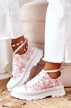 Sale Trampki Na Platformie Różowe Z Efektem Tie-Dye Travel Time Damskie Trampki Damskie Niskie