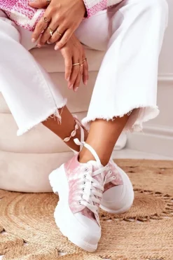 Sale Trampki Na Platformie Różowe Z Efektem Tie-Dye Travel Time Damskie Trampki Damskie Niskie