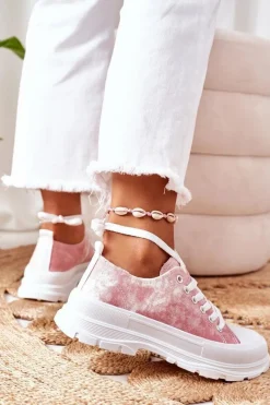 Sale Trampki Na Platformie Różowe Z Efektem Tie-Dye Travel Time Damskie Trampki Damskie Niskie