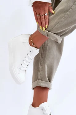 Online Trampki Skórzane Damskie Na Koturnie Big Star MM274002 Białe Damskie Trampki Damskie Big Star|Trampki Damskie Wysokie