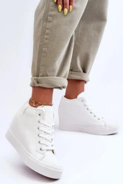 Online Trampki Skórzane Damskie Na Koturnie Big Star MM274002 Białe Damskie Trampki Damskie Big Star|Trampki Damskie Wysokie