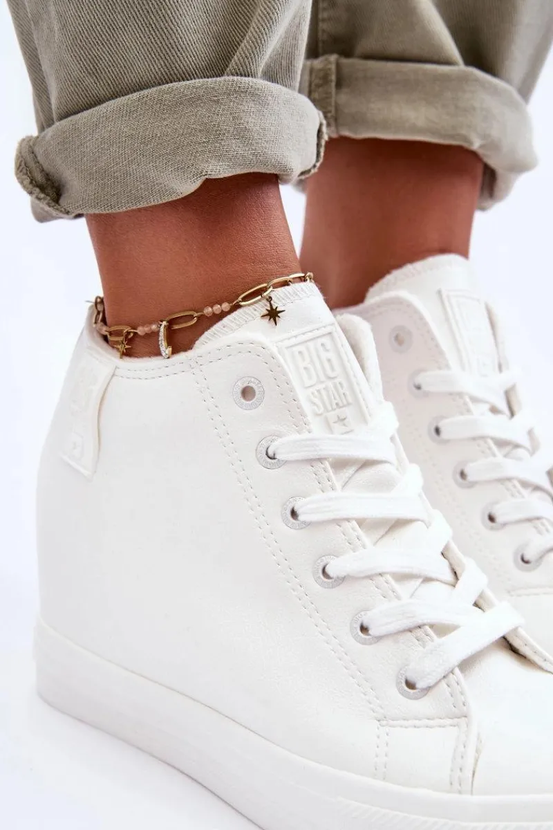 Online Trampki Skórzane Damskie Na Koturnie Big Star MM274002 Białe Damskie Trampki Damskie Big Star|Trampki Damskie Wysokie