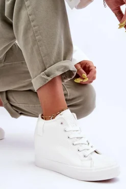 Online Trampki Skórzane Damskie Na Koturnie Big Star MM274002 Białe Damskie Trampki Damskie Big Star|Trampki Damskie Wysokie