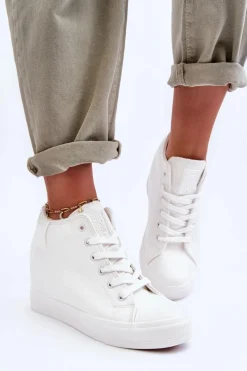 Online Trampki Skórzane Damskie Na Koturnie Big Star MM274002 Białe Damskie Trampki Damskie Big Star|Trampki Damskie Wysokie