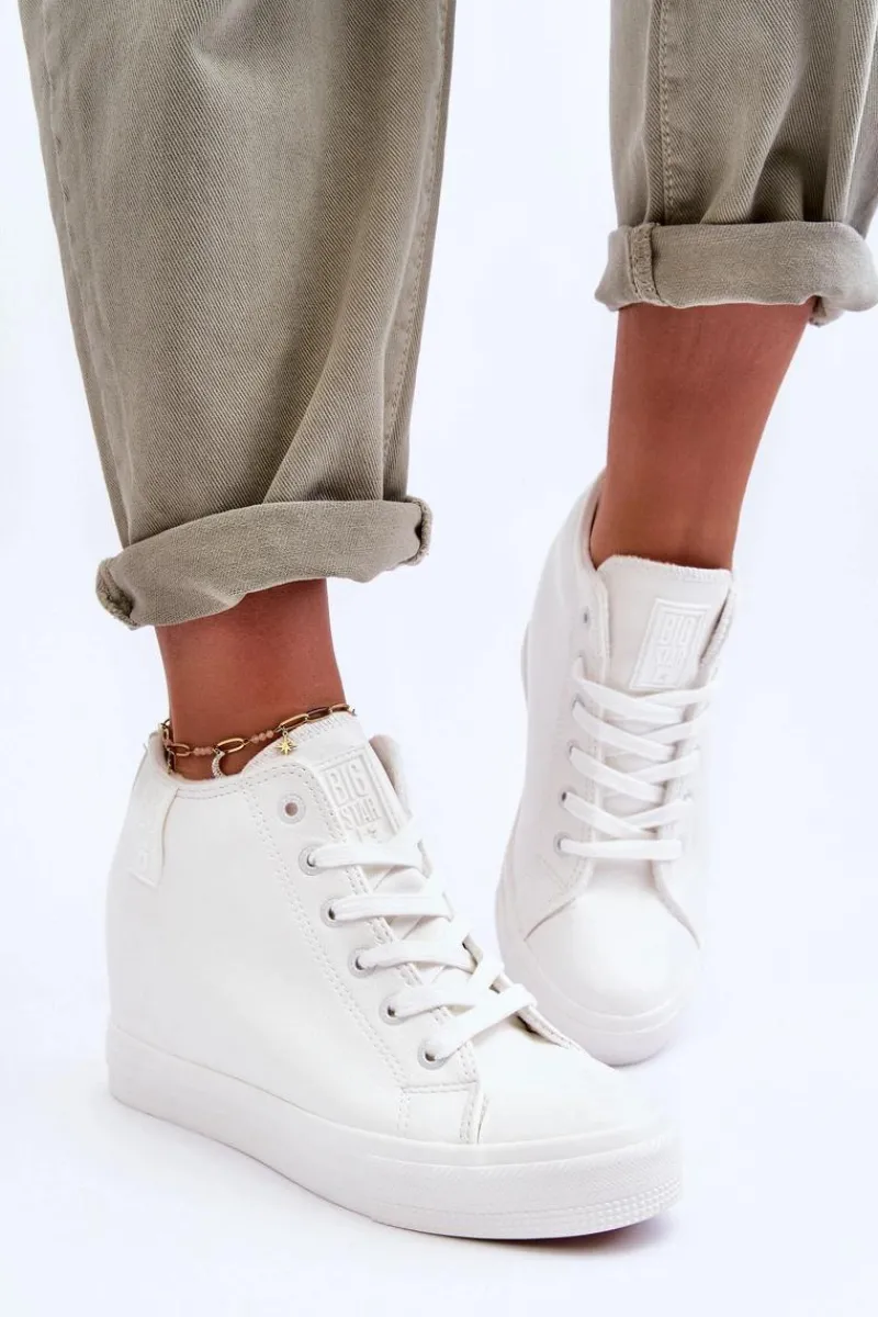 Online Trampki Skórzane Damskie Na Koturnie Big Star MM274002 Białe Damskie Trampki Damskie Big Star|Trampki Damskie Wysokie