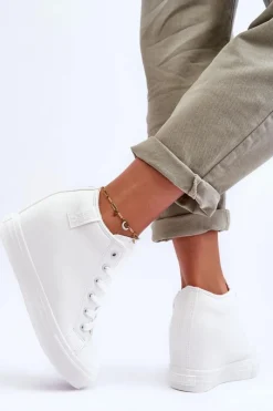 Online Trampki Skórzane Damskie Na Koturnie Big Star MM274002 Białe Damskie Trampki Damskie Big Star|Trampki Damskie Wysokie