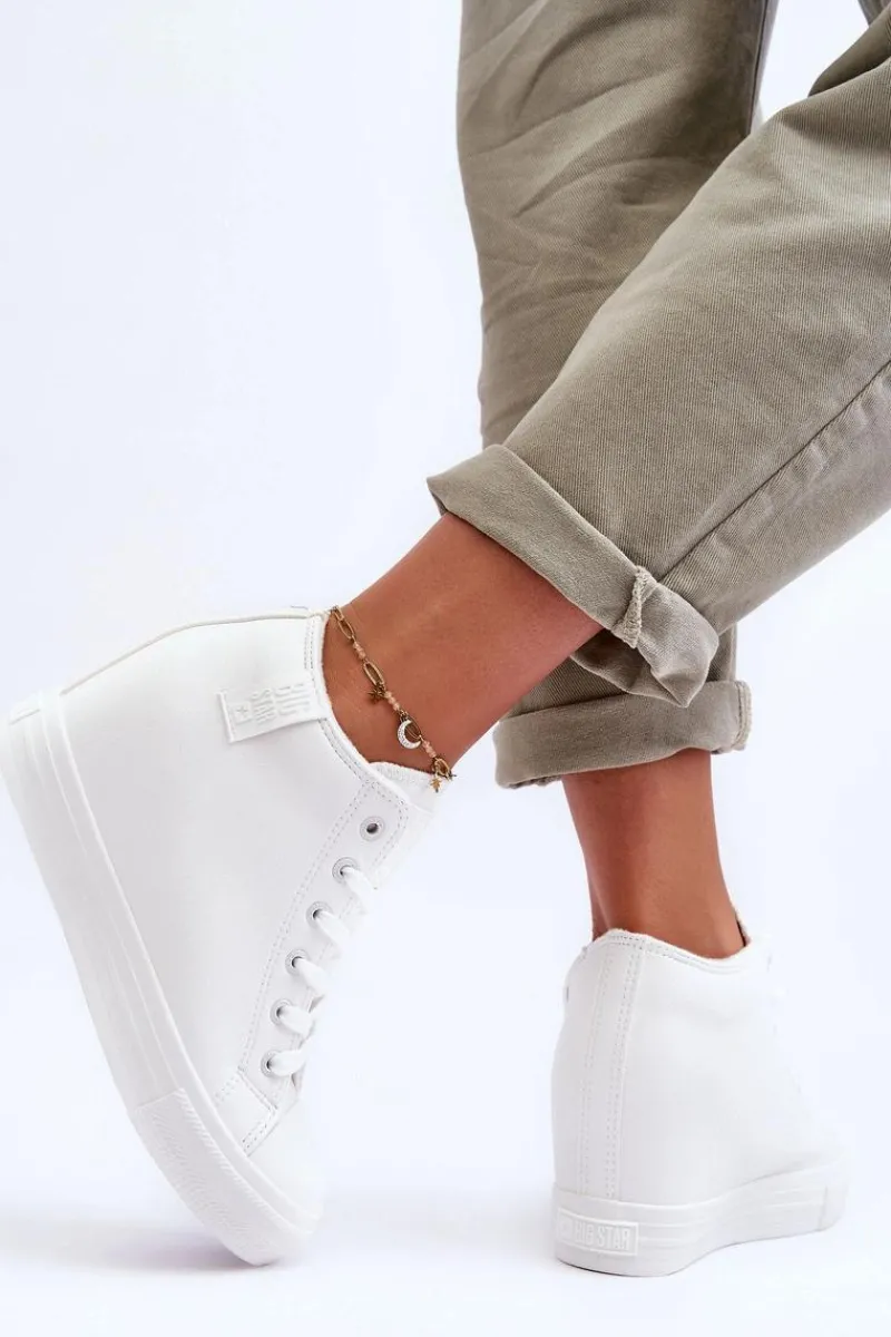 Online Trampki Skórzane Damskie Na Koturnie Big Star MM274002 Białe Damskie Trampki Damskie Big Star|Trampki Damskie Wysokie