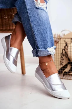 Trampki Damskie Slip-On|Trampki Damskie Niskie>Boto Trampki Slip On Wsuwane Tenisówki Srebrne Justy