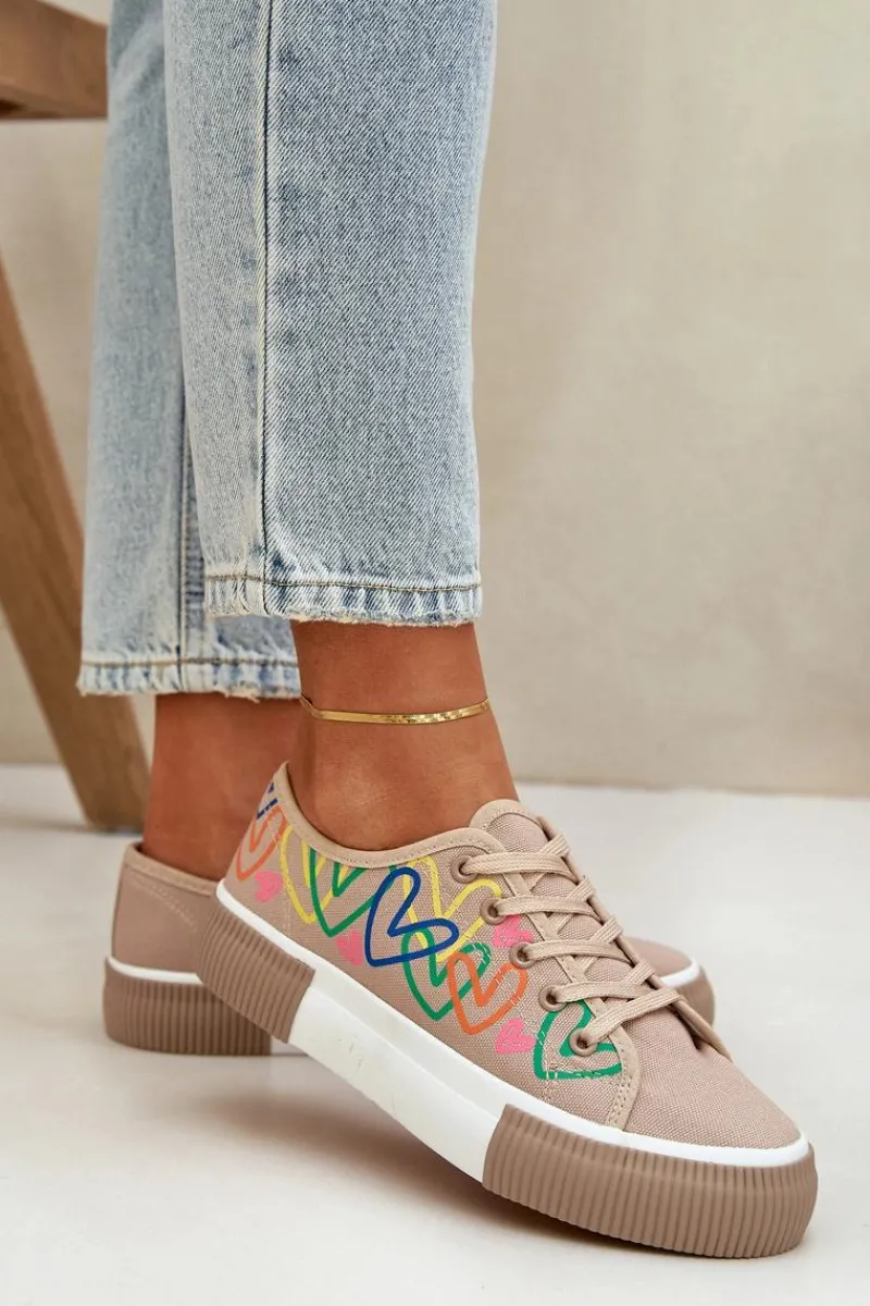 Best Trampki Tenisówki Damskie W Serca Ciemnobeżowe Fonirea Damskie Trampki Damskie Niskie