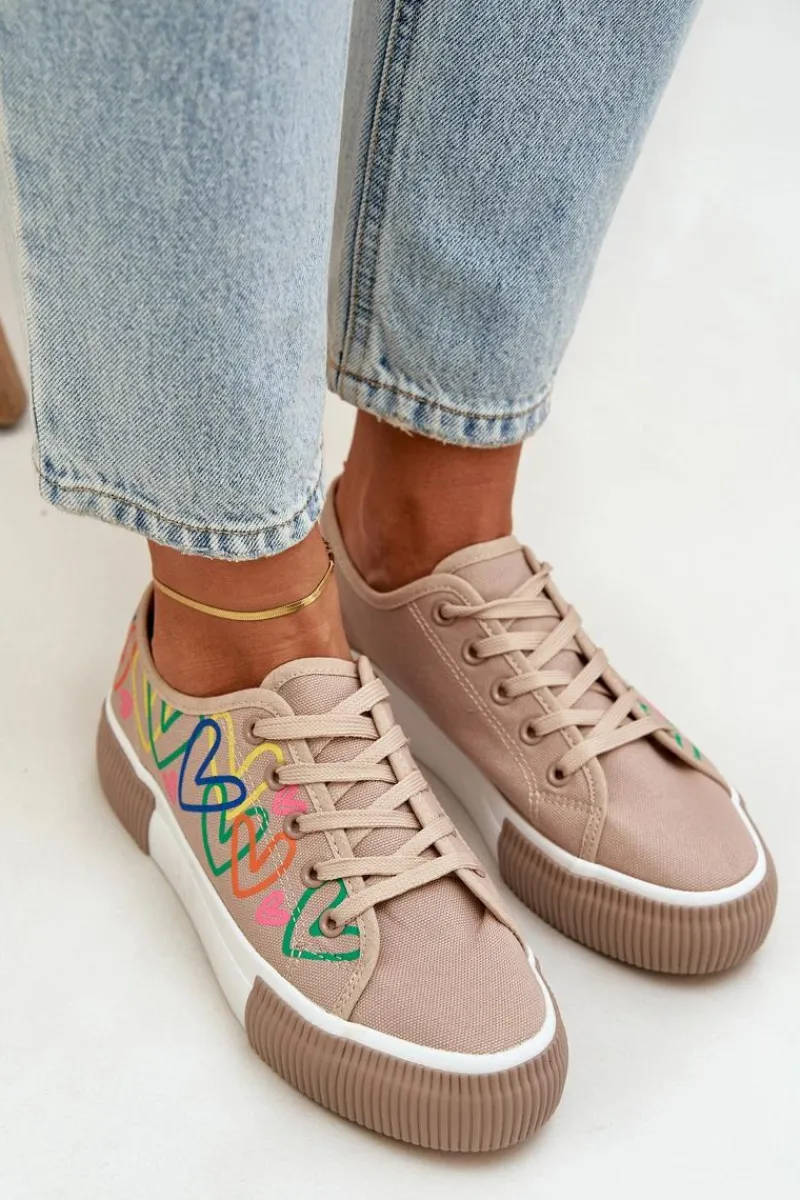 Best Trampki Tenisówki Damskie W Serca Ciemnobeżowe Fonirea Damskie Trampki Damskie Niskie