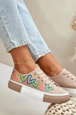 Best Trampki Tenisówki Damskie W Serca Ciemnobeżowe Fonirea Damskie Trampki Damskie Niskie