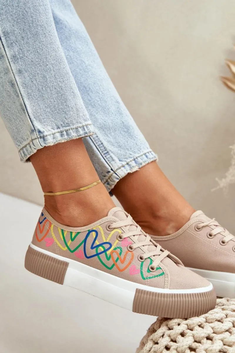 Best Trampki Tenisówki Damskie W Serca Ciemnobeżowe Fonirea Damskie Trampki Damskie Niskie