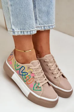 Best Trampki Tenisówki Damskie W Serca Ciemnobeżowe Fonirea Damskie Trampki Damskie Niskie