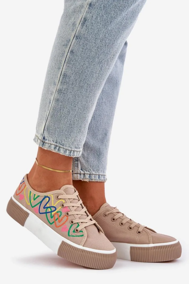 Best Trampki Tenisówki Damskie W Serca Ciemnobeżowe Fonirea Damskie Trampki Damskie Niskie