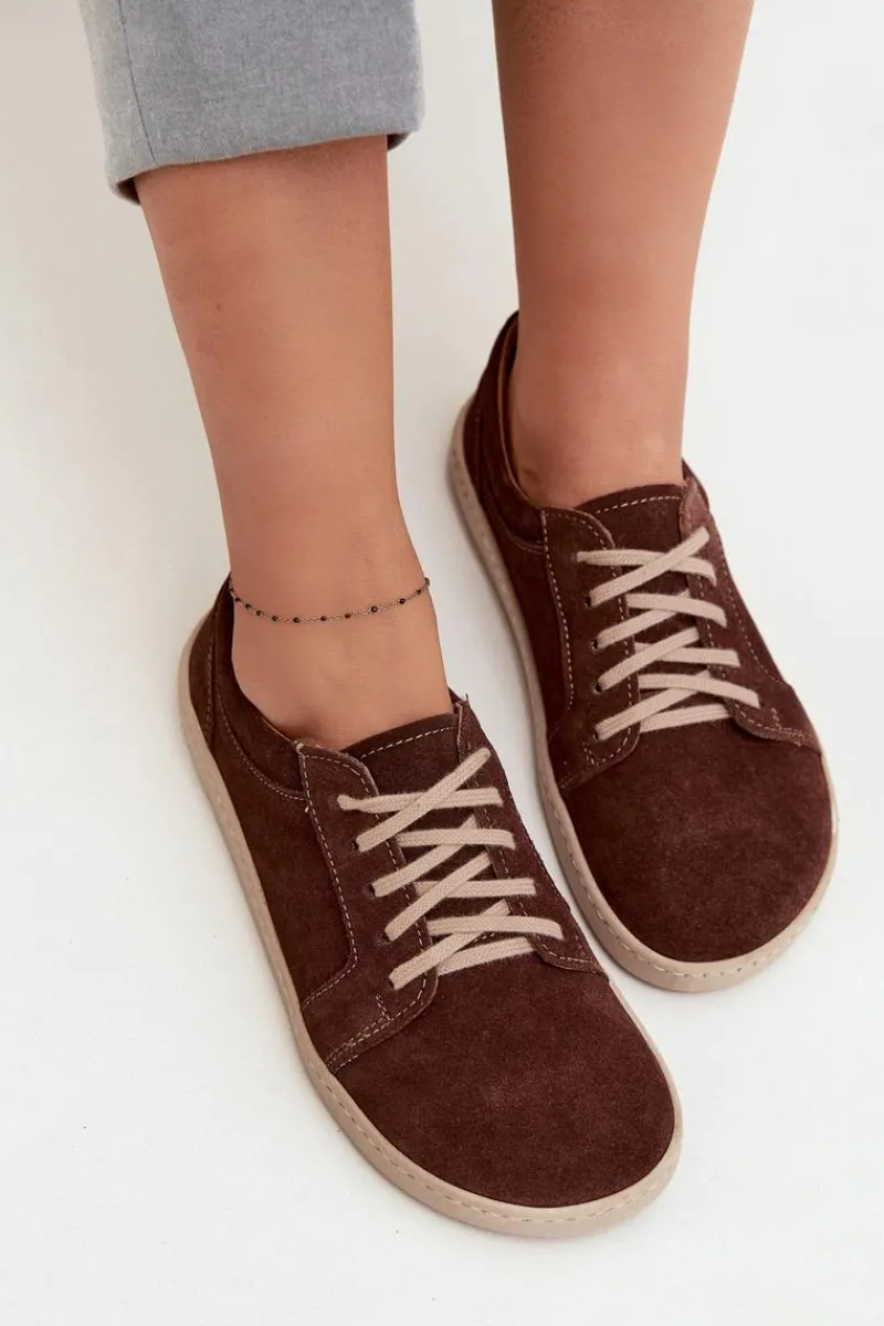 Trampki Damskie Niskie|Półbuty Skórzane>Zazoo Trampki Typu Barefoot Z Naturalnego Zamszu 314 Czekoladowe Brązowy