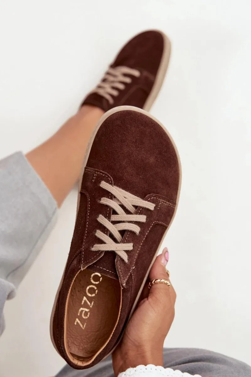 Trampki Damskie Niskie|Półbuty Skórzane>Zazoo Trampki Typu Barefoot Z Naturalnego Zamszu 314 Czekoladowe Brązowy