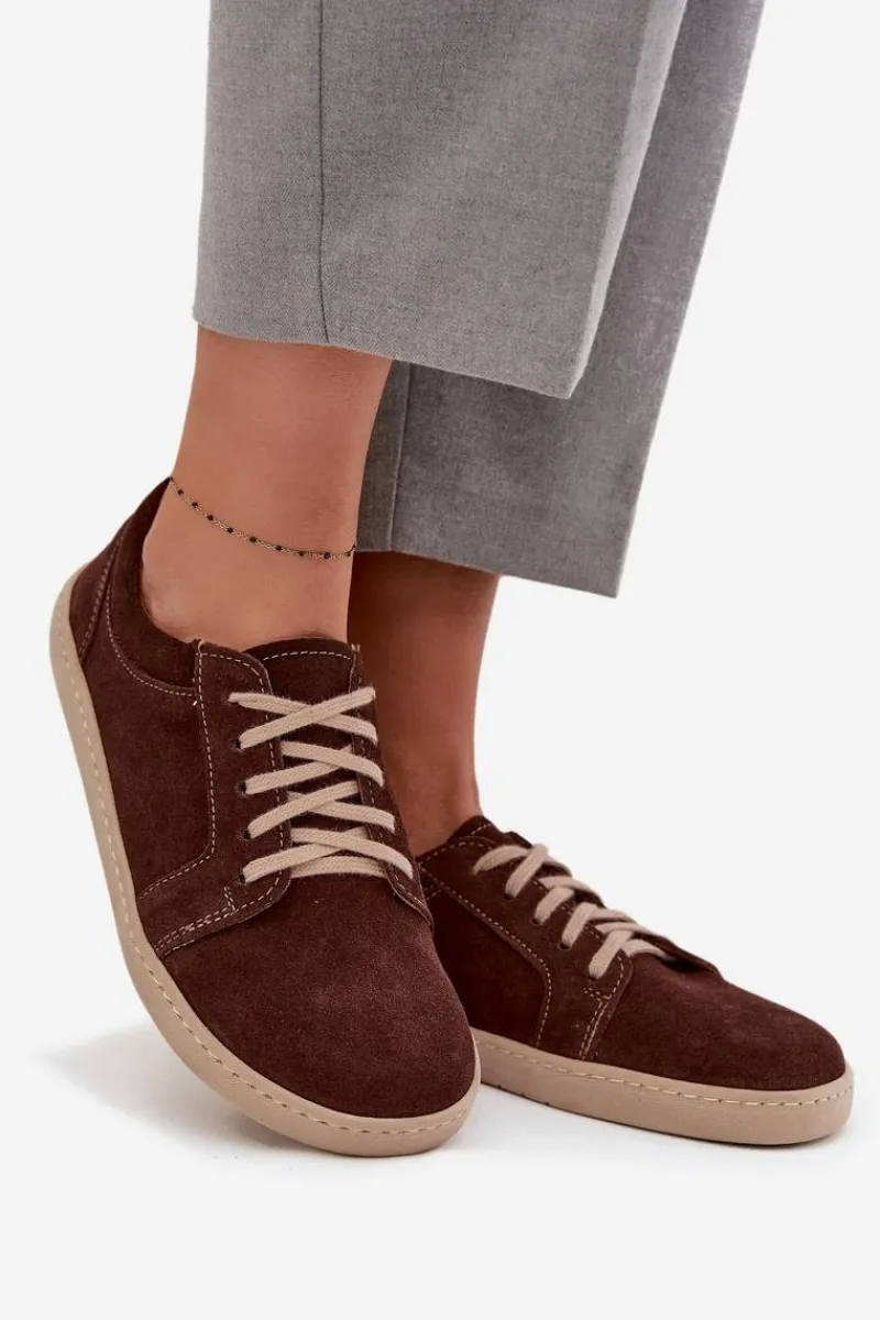 Trampki Damskie Niskie|Półbuty Skórzane>Zazoo Trampki Typu Barefoot Z Naturalnego Zamszu 314 Czekoladowe Brązowy