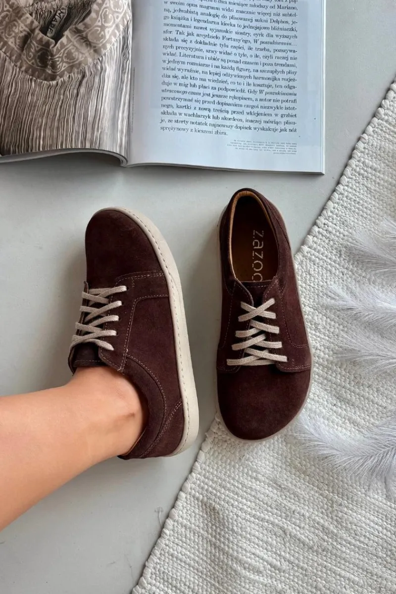 Trampki Damskie Niskie|Półbuty Skórzane>Zazoo Trampki Typu Barefoot Z Naturalnego Zamszu 314 Czekoladowe Brązowy