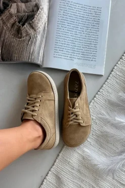 Clearance Trampki Typu Barefoot Z Naturalnego Zamszu 314 Beżowe Damskie Trampki Damskie Niskie|Półbuty Skórzane