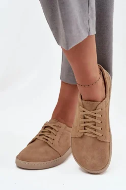 Clearance Trampki Typu Barefoot Z Naturalnego Zamszu 314 Beżowe Damskie Trampki Damskie Niskie|Półbuty Skórzane