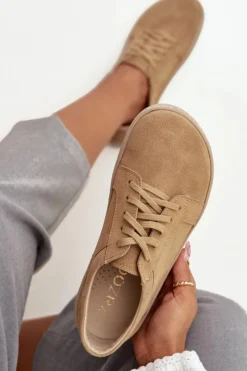 Clearance Trampki Typu Barefoot Z Naturalnego Zamszu 314 Beżowe Damskie Trampki Damskie Niskie|Półbuty Skórzane