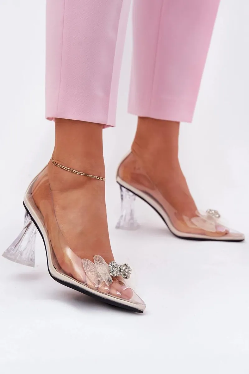 Hot Buty damskie Vinceza Transparentne Czółenka Z Kokardką Vinceza 62213 Beżowe