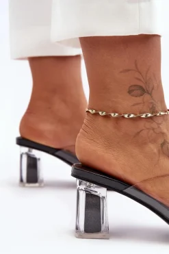 Sale Damskie buty S.Barski Transparentne Klapki Na Słupku Z Ozdobą Czarne S.Barski MR1037-20