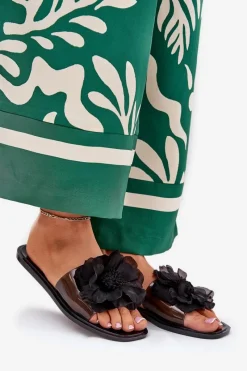 Sale Boto Transparentne Płaskie Klapki Damskie Ze Sztucznym Kwiatem Czarne Vobetta Czarny