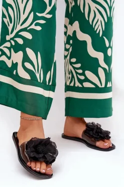 Sale Boto Transparentne Płaskie Klapki Damskie Ze Sztucznym Kwiatem Czarne Vobetta Czarny