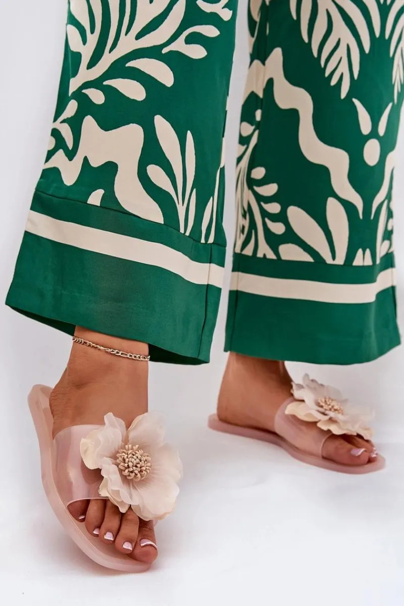 Clearance Boto Transparentne Płaskie Klapki Damskie Ze Sztucznym Kwiatem Nude Vobetta Beżowy