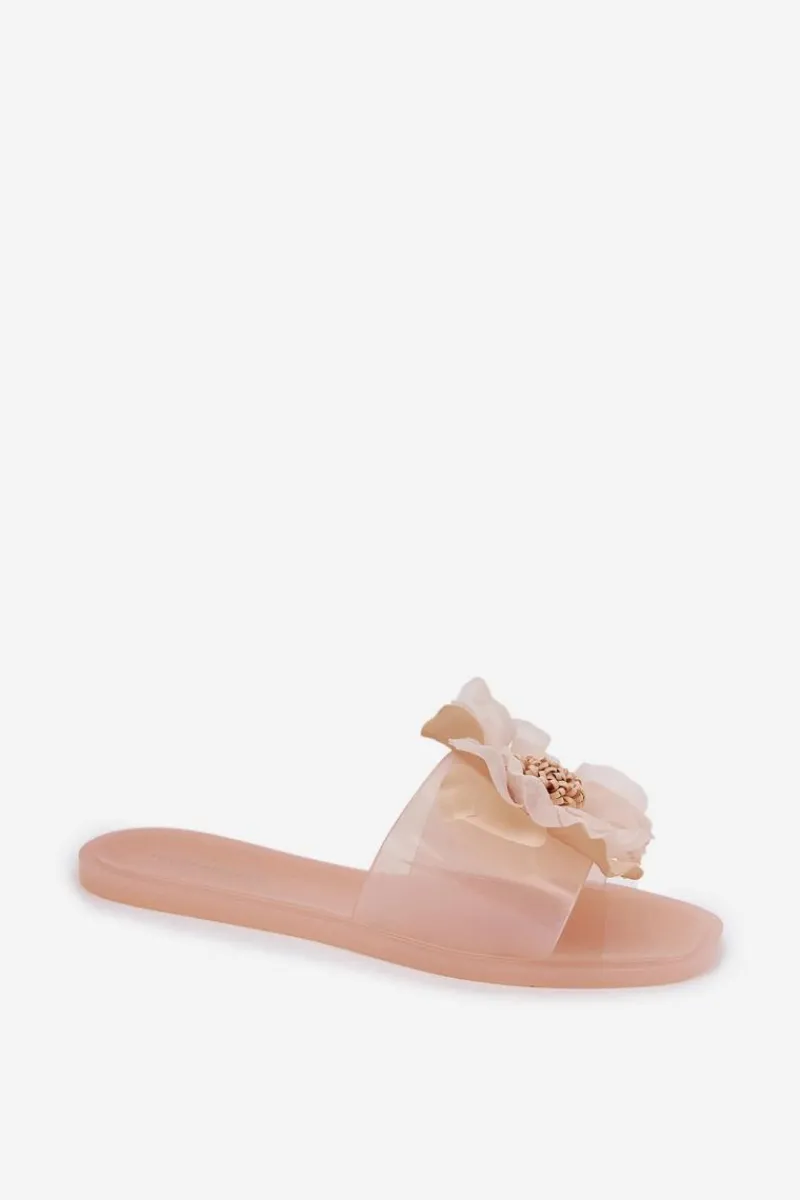 Clearance Boto Transparentne Płaskie Klapki Damskie Ze Sztucznym Kwiatem Nude Vobetta Beżowy