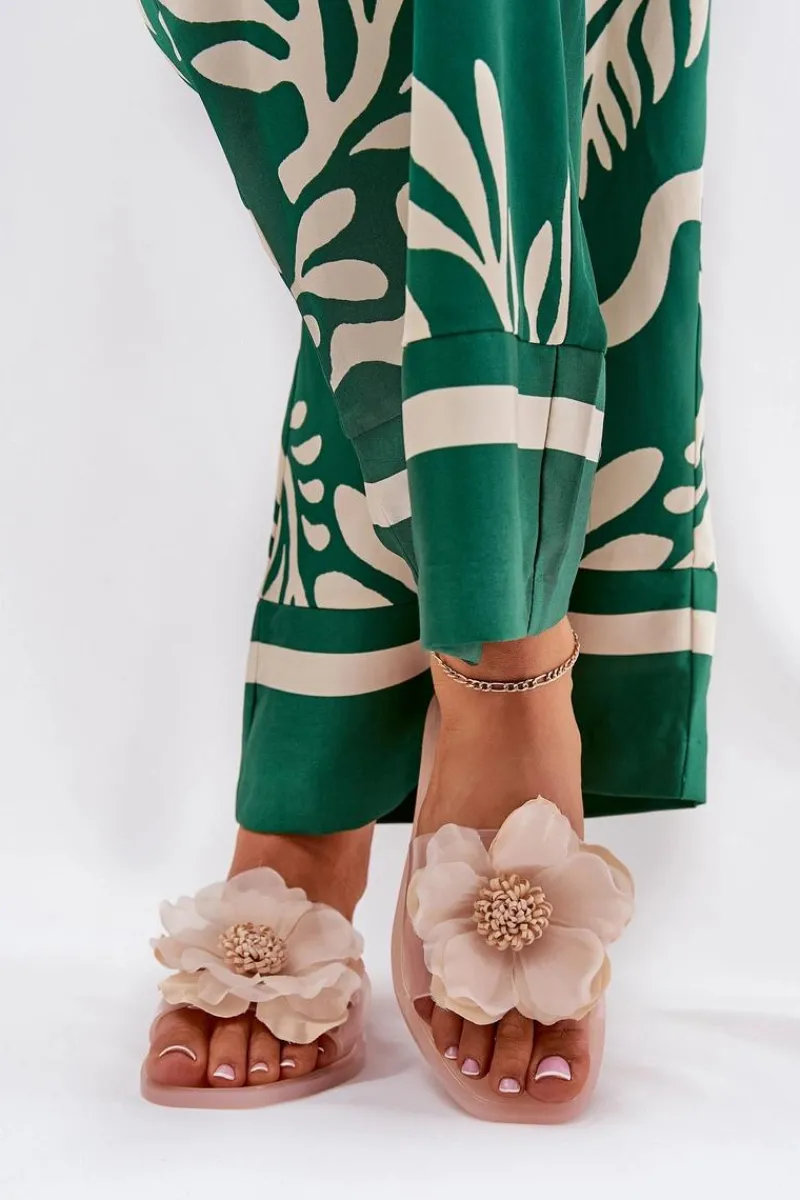 Clearance Boto Transparentne Płaskie Klapki Damskie Ze Sztucznym Kwiatem Nude Vobetta Beżowy